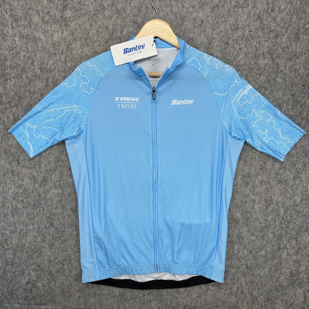 Santini Trek Travel Cycling Jersey Men's Medium Blue Map Short Sleeve Italy
